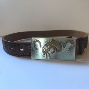 Embossed Leather belt with Bronco Southwest Buckle